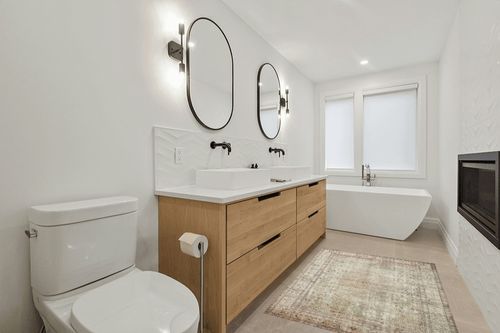 Loloi II Margot Collection MAT-01 Antique/Sage 3'-6" x 5'-6" Accent Rug feat. CloudPile in Scandinavian Neutral bathroom