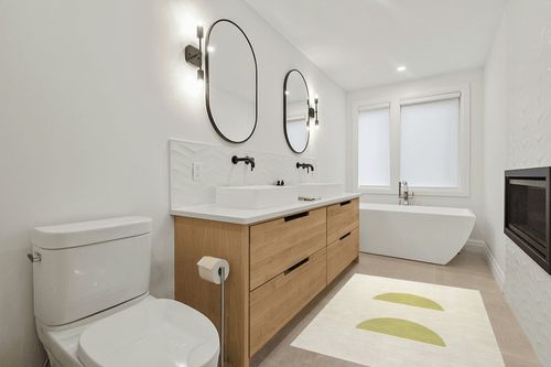 Ashaunti Minimalist Geometric Machine-Washable Cream/Yellow 3 ft. x 5 ft. Area ... in Scandinavian Neutral bathroom