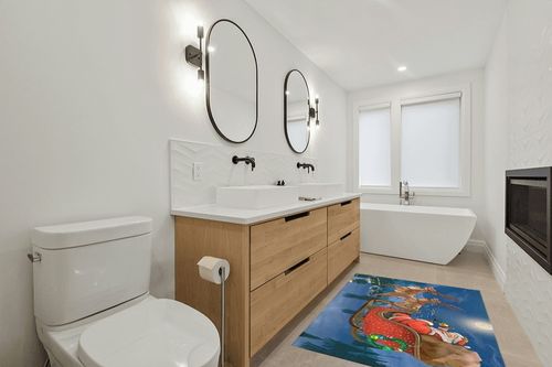 Christmas Outdoor Rug, Large Floor Mat Elk and Santa Claus Holiday Celebration Non Slip Area Rug Rubber Backing Quick Dry Clearance Carpet Camping Rugs for Garden, Lawn, Deck, Porch, 4' x 6' in Scandinavian Neutral bathroom