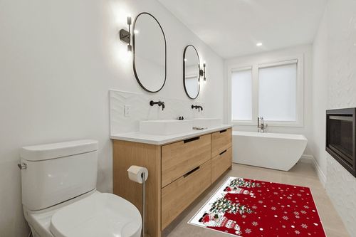 Area Rug, Snowflake Xmas Tree Gnome Christmas Rug, 2x3 Feet Rugs for Living Room Bedroom Kids Room Kids Room Nursery Classroom, Non-Slip Comrft Carpet Washable Rug in Scandinavian Neutral bathroom