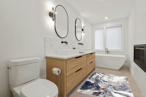 Abani Rugs Abstract Design 4’ x 6’ Bedroom Rug - Grey, Brown & Blue Modern Multi-Dimensional Non-Shedding Area Rug in Scandinavian Neutral bathroom