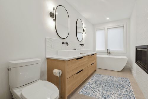 JONATHAN Y Estrella Bohemian Medallion Textured Weave Indoor/Outdoor Navy/Gray 4 ft. x 6 ft. Area-Rug, Coastal,Easy-Cleaning,HighTraffic,LivingRoom,Backyard, Non Shedding (SMB105B-4) in Scandinavian Neutral bathroom