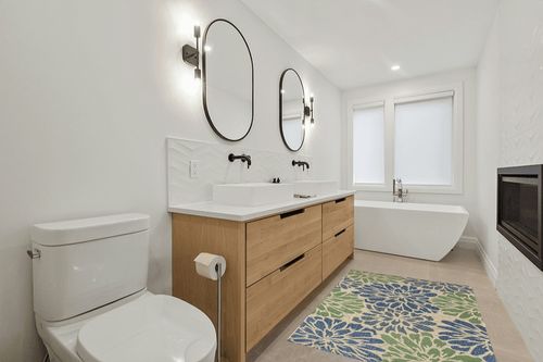 JONATHAN Y SMB110B-4 Zinnia Modern Floral Textured Weave Indoor Outdoor Area-Rug Bohemian Coastal Easy-Cleaning Bedroom Kitchen Backyard Patio Non Shedding, 4 X 6, Navy/Green in Scandinavian Neutral bathroom