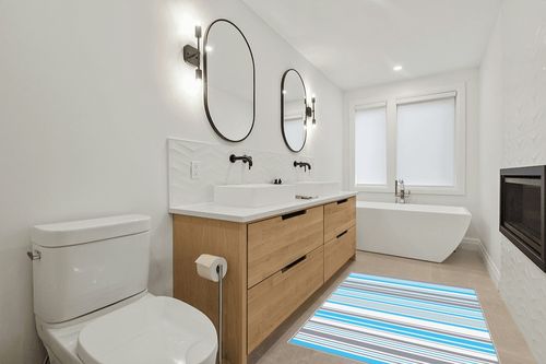 Outdoor Patio Rug Waterproof Camping - Outdoor Rugs Outdoor Carpet, Plastic Straw Area Rug for Patios Clearance RV, Outside Porch Rug Balcony Rug RV Rug Deck Rug for Camper, Blue and White 4x6 ft in Scandinavian Neutral bathroom