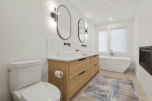 SUPERIOR Washable Indoor Large Area Rug, Modern Abstract Home Floor Decor for Living Room Spaces, Kitchen/Dining, Bedrooms, Office, Dorm, Patchwork Aesthetic, Aria Collection, 4' x 6', Taupe in Scandinavian Neutral bathroom