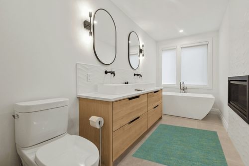 Nourison Essentials Indoor/Outdoor Blue Green 4' x 6' Area Rug, Easy -Cleaning, Non Shedding, Bed Room, Living Room, Dining Room, Backyard, Deck, Patio (4x6) in Scandinavian Neutral bathroom