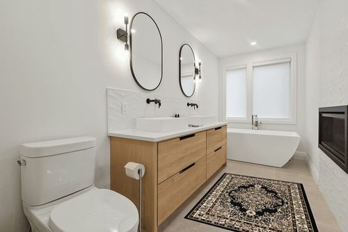 Antep Rugs Oriental 4x6 Traditional Medallion Indoor Area Rug Siesta (Black Beige, 3'11" x 5'11") in Scandinavian Neutral bathroom