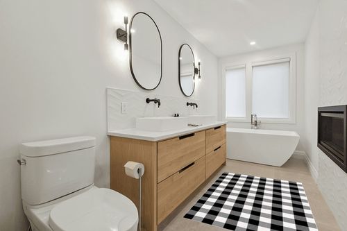 Buffalo Plaid x Rug Inch for Layered Hello Door Mats Washable Black and White Checked Outdoor Rugs Carpet Front Entryway (Black White, 48 x 72 Inch) in Scandinavian Neutral bathroom