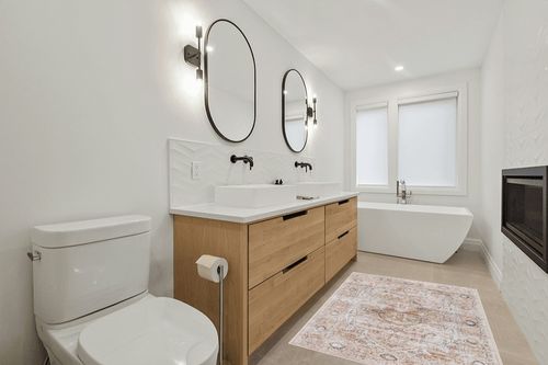 befbee 4x6 Rugs for Living Room Bedroom,Non-Slip Washable Rug,Stain Resistant Lightweight Area Rugs for Dining Room,Ultra-Thin Indoor Floor Carpet (Peach/Gold, 4'x6') in Scandinavian Neutral bathroom