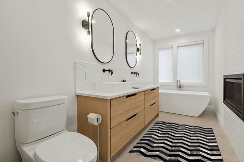 Premiumcowhide New Cowhide Rug Leather. Animal Skin Patchwork Area Carpet (4 x 6) in Scandinavian Neutral bathroom