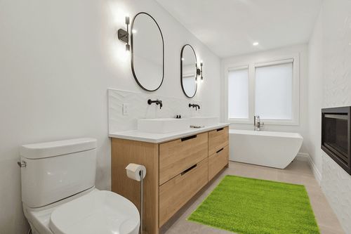 Unique Loom Solid Shag Collection Area Rug (4' 1" x 6' 1" Rectangle, Grass Green) in Scandinavian Neutral bathroom