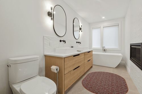 Ambient Rugs Indoor - Outdoor Carpet Custom Size Area Rugs - Rust 4' x 6' Oval in Scandinavian Neutral bathroom