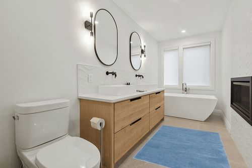 Safavieh Vision Collection Accent Rug - 4' x 6', Blue, Modern Solid Design, Non-Shedding & Easy Care, Ideal for High Traffic Areas in Entryway, Living Room, Bedroom (VSN102M) in Scandinavian Neutral bathroom