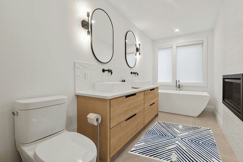 Alfa Rich 4x6 Area Rug, Ultra-Thin Geometric Grey Blue Rug, Non-Slip Machine Washable Rugs in Scandinavian Neutral bathroom