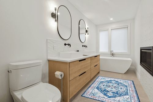 SONGLET 4x6 Area Rugs，Washable Rug in Scandinavian Neutral bathroom