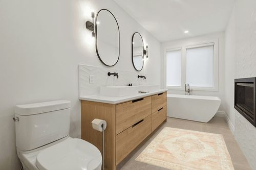 Becki Owens x Surya Luca Medallion Area Rug, 3'11" x 5'7", Dusty Pink in Scandinavian Neutral bathroom