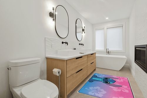 KLGB Large Anime Rug Little Blue Monster Rug for Stitch, Non-Slip Bathroom Rugs, Kitchen Rugs Velvet Carpet Floor Mat Rugs for Bedroom (Little Blue Monster 4, 36"x24") in Scandinavian Neutral bathroom