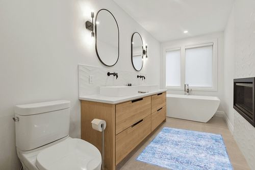 SAFAVIEH Tucson Collection Accent Rug - 4' x 6', Purple & Blue, Persian Design, Non-Shedding Machine Washable & Slip Resistant Ideal for High Traffic Areas in Entryway, Living Room, Bedroom (TSN185V) in Scandinavian Neutral bathroom