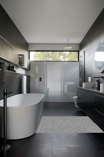 Mainstays Microfiber Plush Shag Area Rug, Gray, 47 inch x 65 inch in Black Modern Bathroom