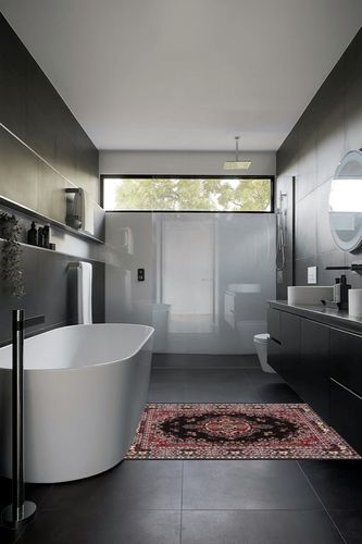 Home Dynamix Premium Sakarya Traditional Medallion Border Area Rug, Black, 3'7"x5'2" Rectangle in Black Modern Bathroom