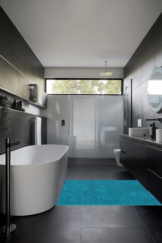 Well Woven Elle Basics | Emerson Shag Teal Blue | Textured Area Rug (3'11" x 5'3") in Black Modern Bathroom