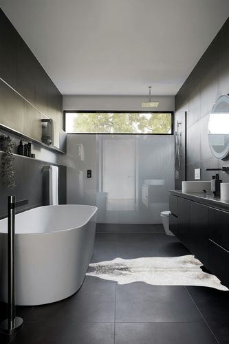 Loloi II Odessa Collection ODE-02 Silver/Grey 3'-10" x 5' Accent Rug in Black Modern Bathroom
