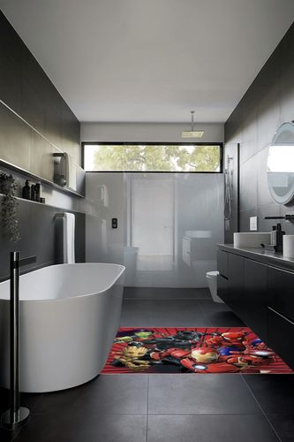 Marvel Avengers Full Assault Kids Room Rug - Large Area Rug Measures 4 x 5 Feet - Featuring Spiderman, Iron Man, Black Panther, Gamora, & Groot (Offical Marvel Product) in Black Modern Bathroom