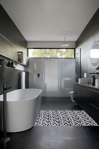 Fluffy Leopard Print Rug 4x6 Feet in Black Modern Bathroom