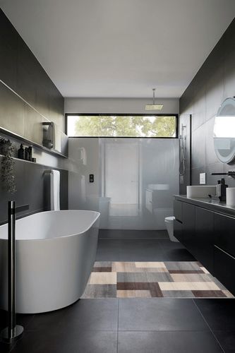 ‎Grey-brown ‎Modern Eclectic ‎Stain Resistant Area Rug in Black Modern Bathroom