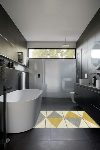 Balta Levine Yellow 4 ft. 4 in. x 6 ft. Geometric Indoor Area Rug in Black Modern Bathroom