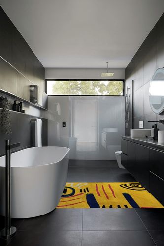 Hand-Made Hand-Tufted Yellow Modern Area Rug for Living Room Kids Room - 4' x 6' in Black Modern Bathroom