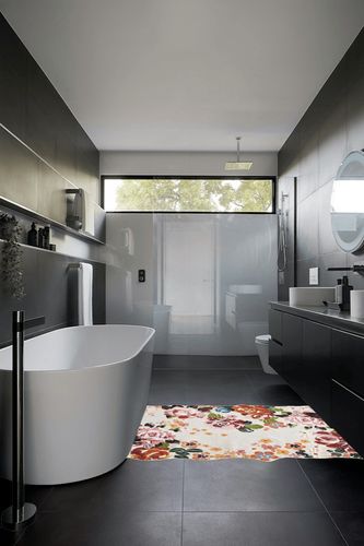 Boho Farmhouse Floral Rug for Bedroom, Low Pile Thin 4x6 Area Rug Machine Washable Soft Shag Nursery Rug Non-Slip Kithcen Entryway Rugs Shabby Chic Vintage Flowers Indoor Floor Carpet for Living Room in Black Modern Bathroom