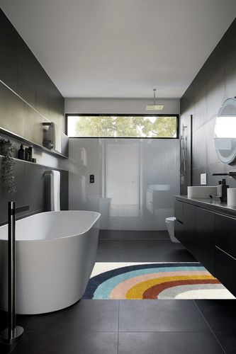 Sebuh Rainbow Area Rug Ebern Designs Rug Size: Rectangle 3'11" x 5'7" in Black Modern Bathroom