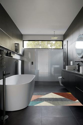 Satterlee Geometric Orange/Gray/Brown Area Rug Mercury Row Rug Size: Rectangle 4 ... in Black Modern Bathroom