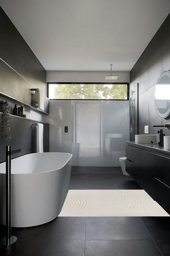 Ayjah Cream Modern Geometric Area Rug Wade Logan Rug Size: Rectangle 4'4" x 6' in Black Modern Bathroom