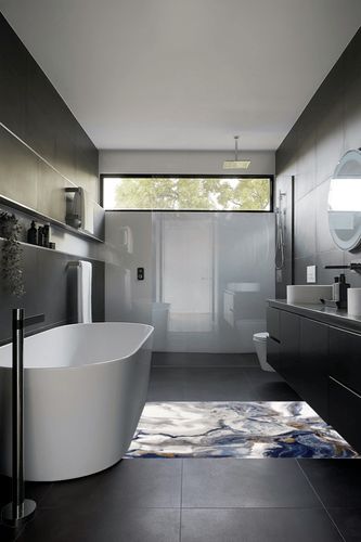 Abani Rugs Abstract Design 4’ x 6’ Bedroom Rug - Grey, Brown & Blue Modern Multi-Dimensional Non-Shedding Area Rug in Black Modern Bathroom