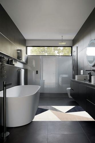 Abani Rugs Gray, Cream and Beige 4 ft. X 6ft. Contemporary Rug. Repeated Triangles in Tones of Cream and Gray Inspired by mid-Century Design. Minimalistic Design Turkish Stain Resistant Area Rug. in Black Modern Bathroom