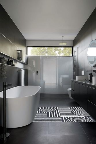 Abani Contemporary Mid-Century Design 4’ x 6’ Area Rug Rugs - Modern Non-Shed Arches Print Cream & Charcoal Bedroom Rug in Black Modern Bathroom