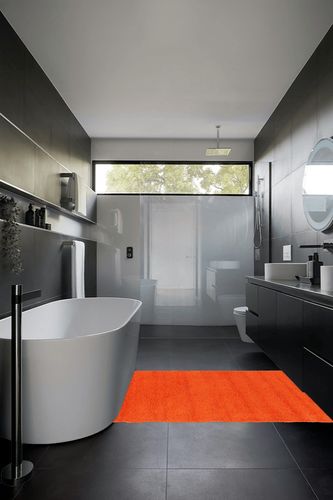 Unique Loom Solid Shag Collection Area Rug (4' 1" x 6' 1" Rectangle, Tiger Orange) in Black Modern Bathroom