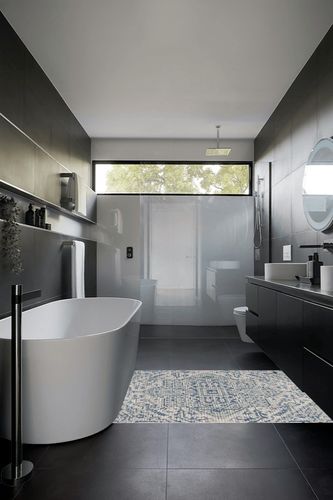 JONATHAN Y Estrella Bohemian Medallion Textured Weave Indoor/Outdoor Navy/Gray 4 ft. x 6 ft. Area-Rug, Coastal,Easy-Cleaning,HighTraffic,LivingRoom,Backyard, Non Shedding (SMB105B-4) in Black Modern Bathroom