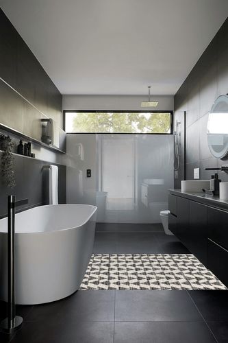 JONATHAN Y MOH206A-4 Aisha Moroccan Triangle Geometric Indoor Farmhouse Area-Rug Bohemian Minimalistic Easy-Cleaning Bedroom Kitchen Living Room Non Shedding, 4 X 6, Cream,Black in Black Modern Bathroom