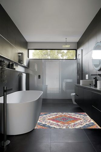 JONATHAN Y BMF106A-4 Bohemian Flair Boho Vintage Medallion Blue/Multi 4 ft. x 6 ft. Area-Rug, Vintage, Easy-Cleaning, for Bedroom, Kitchen, Living Room, Non Shedding in Black Modern Bathroom