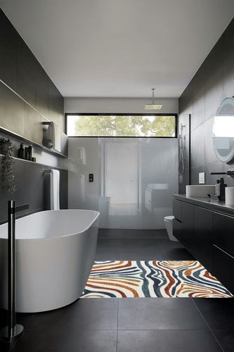 Abani Colorful Contemporary Zebra Print Area Rug Rugs - Multicolor Non-Shed 4' x 6' Animal Pattern Blue & Brown Indoor/Outdoor Rug in Black Modern Bathroom