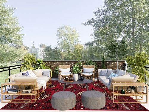 SAFAVIEH Vintage Hamadan Collection Area Rug - 8' x 10', Red & Multi, Oriental Traditional Persian Design, Non-Shedding & Easy Care, Ideal for High Traffic Areas in Living Room, Bedroom (VTH212A) in Scandinavian Modern Patio