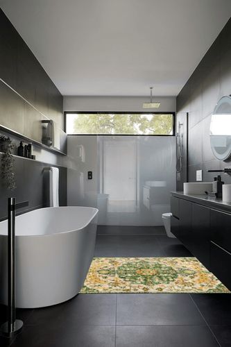 Lahome Bohemian Floral Medallion Area Rug - 4x6 Soft Rugs for Living Room Washable Rugs for Bedroom, Vintage Non Slip Indoor Carpet for Apartment Dining Room Kitchen Foyer RV, Yellow/Green/Multi in Black Modern Bathroom