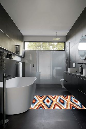 JONATHAN Y SWC101A-4 Konya Diamond Kilim Geometric Indoor Area Rug, Southwestern, Geometric, Bohemian, Bedroom, Kitchen, Living Room, Easy-Cleaning, Non-Shedding, 4 X 6, Yellow/Red/Blue in Black Modern Bathroom