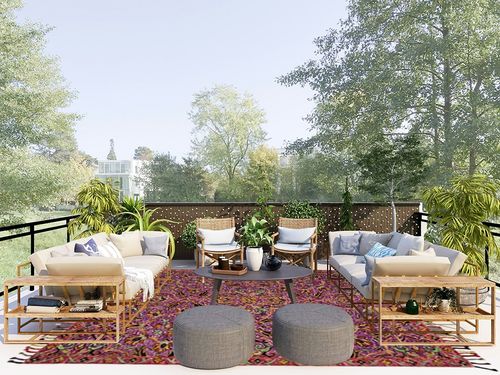 SAFAVIEH Blossom Collection 8' x 10' Purple / Multi BLM451A Handmade Tassel Premium Wool Area Rug in Scandinavian Modern Patio