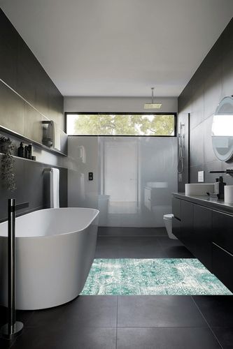 Unique Loom Sofia Collection Area Rug - Grand (4' 1" x 6' 1" Rectangle, Turquoise/ Ivory) in Black Modern Bathroom