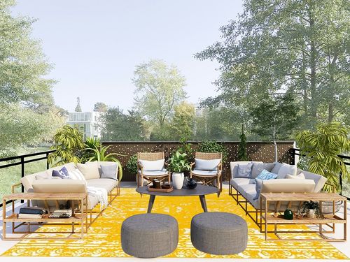 Unique Loom Lennon Collection Area Rug - Zal (7' 10" x 10' Rectangle, Yellow/ Ivory) in Scandinavian Modern Patio