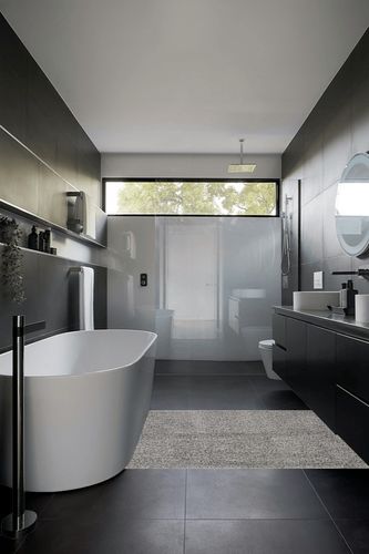 Unique Loom Solid Shag Collection Area Rug (4' 1" x 6' 1" Rectangle, Cloud Gray) in Black Modern Bathroom